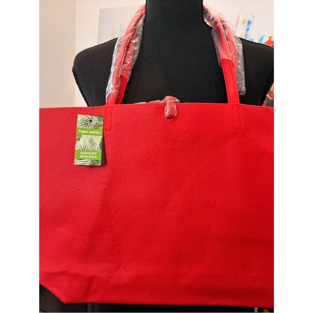 Badgley Mischka Red Tote with Gold Chain Detail - Picture 3 of 4